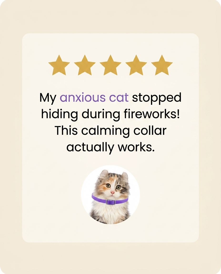 5 star review - my anxious cat stopped hiding during fireworks calming collar works