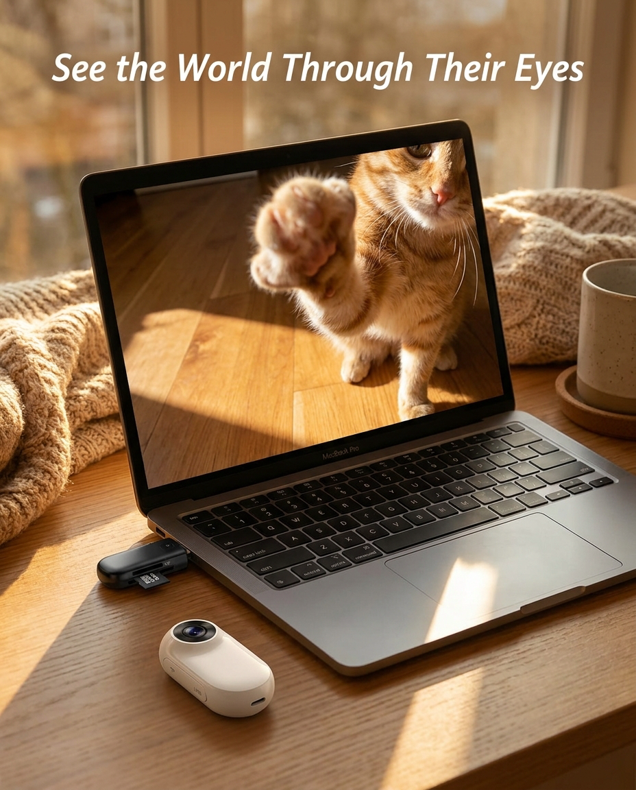 POV footage sample – laptop screen showing pet's-eye view footage
