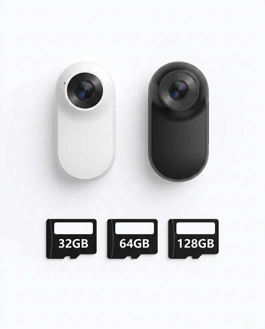 Color and bundle grid – white and black cameras with 32GB, 64GB, 128GB microSD