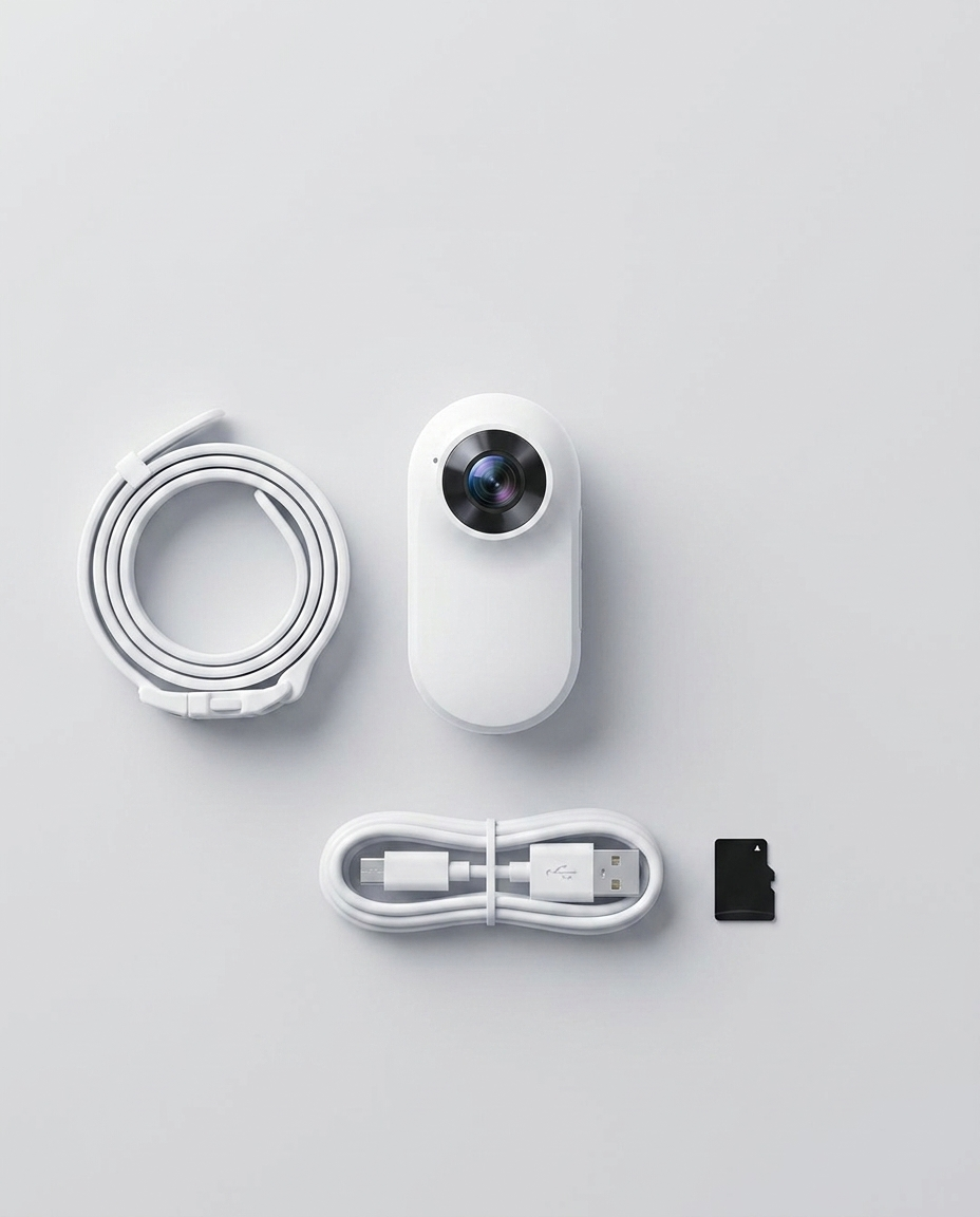 What's in the box – camera, pet collar, USB cable, microSD card