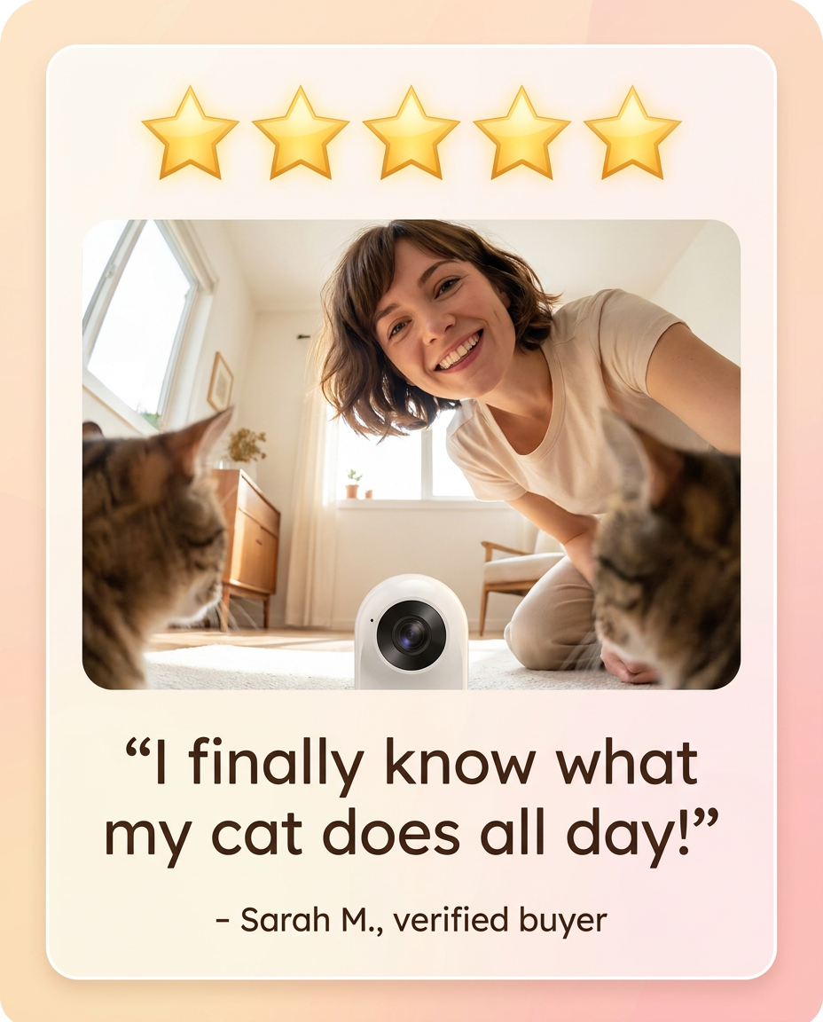 Social proof – 5-star review I finally know what my cat does all day