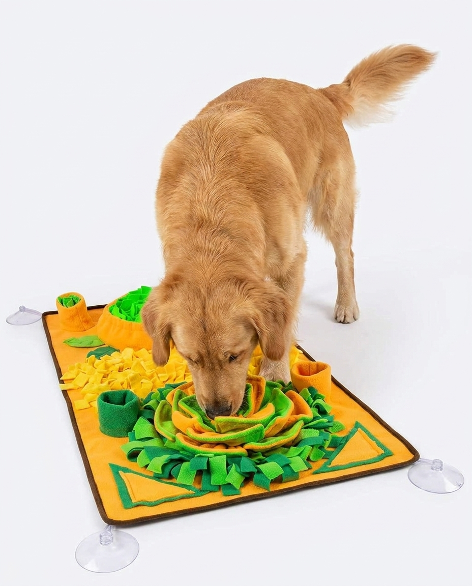 Hero action shot - dog foraging in snuffle mat