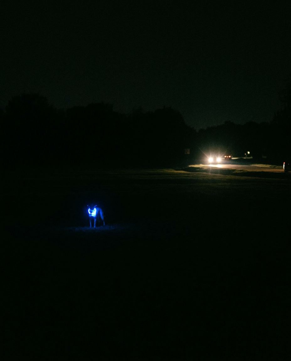 Safety payoff - Dog visible from distance in dark park