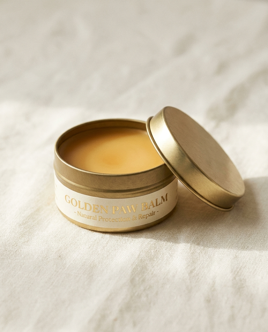 Hero - Premium paw balm tin open on cream background
