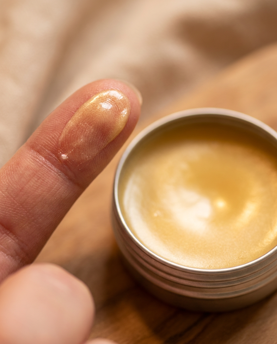 Texture swatch - smooth creamy balm on fingertip